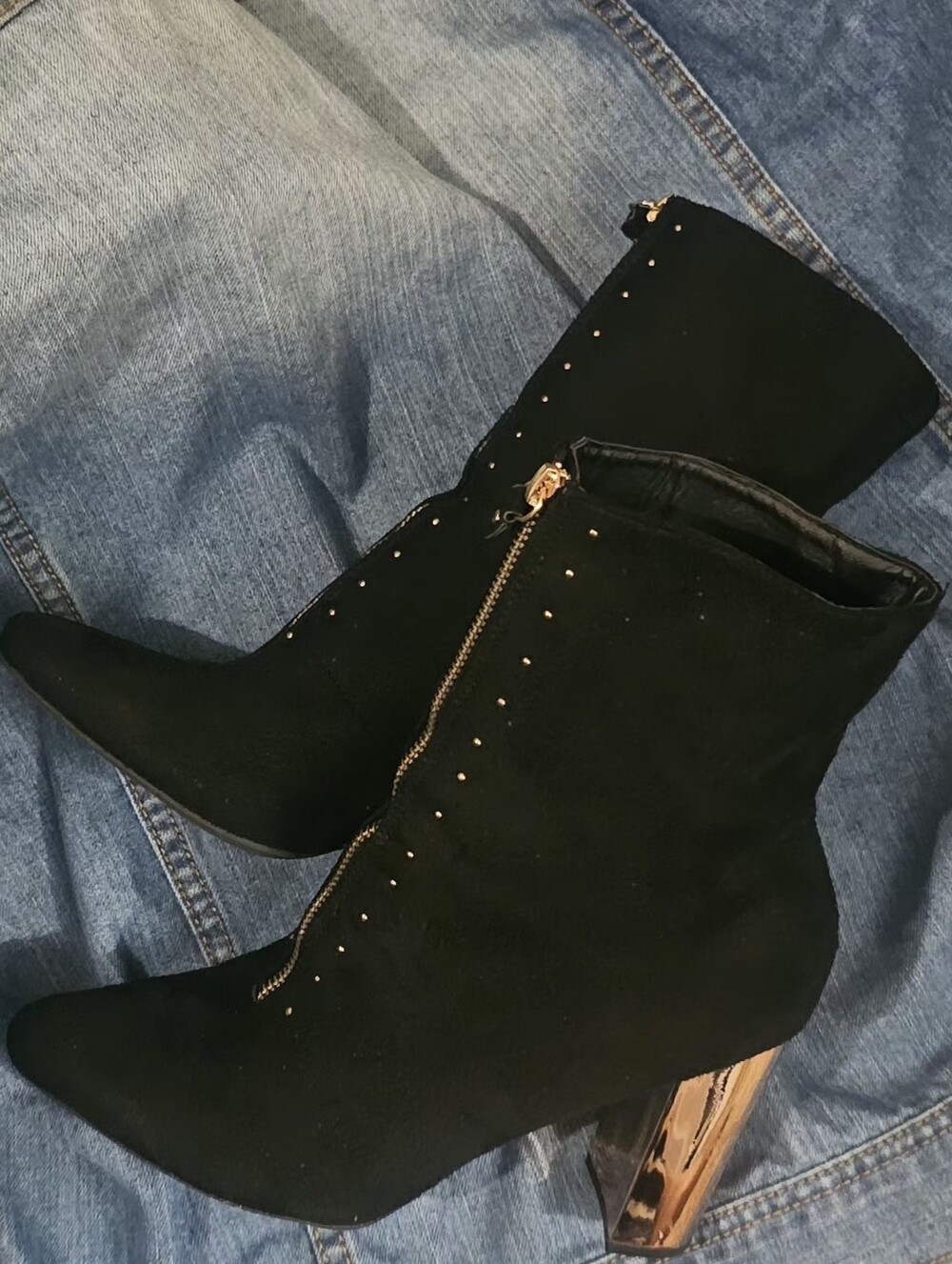 Black Vegan Suede Zip Front Boots